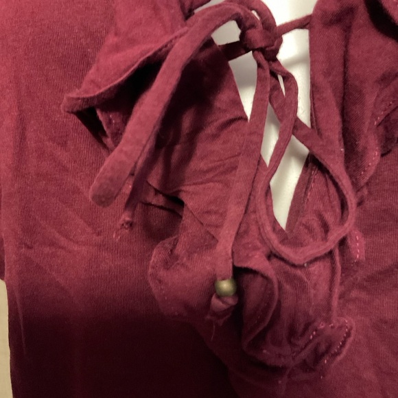 Chaps Burgundy Ruffled Blouse - Picture 3 of 8